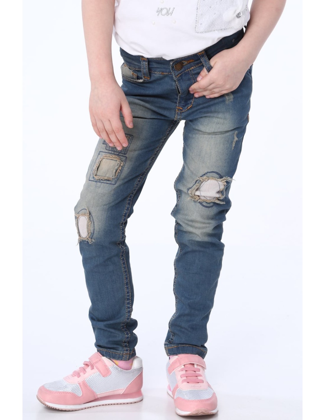 Denim pants with holes / beige NDZ516 - Online store - Boutique